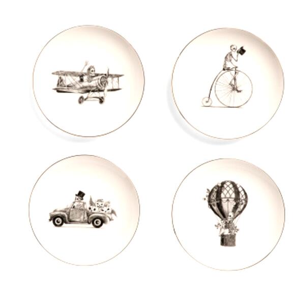 Halloween Eaton Fine Dining 4 pc Appetizer Plates Bone Voyage White Black New - Picture 2 of 15